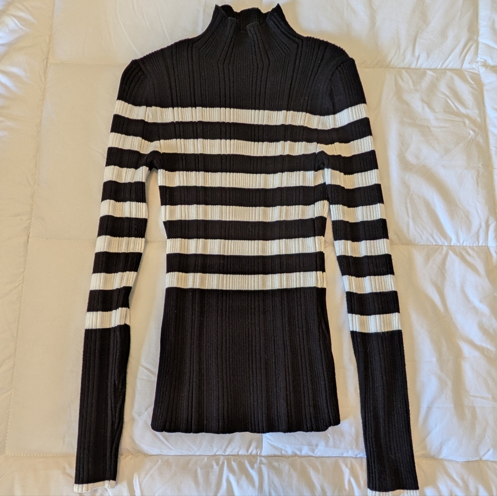 White House Black Market Ribbed Mock neck Striped Sweater